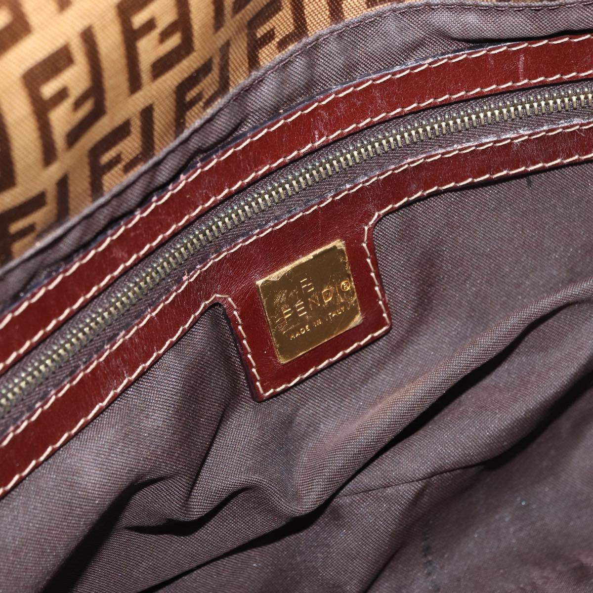 FENDI Zucchino Canvas Mamma Baguette Shoulder Bag PVC Brown Gold Auth 165168