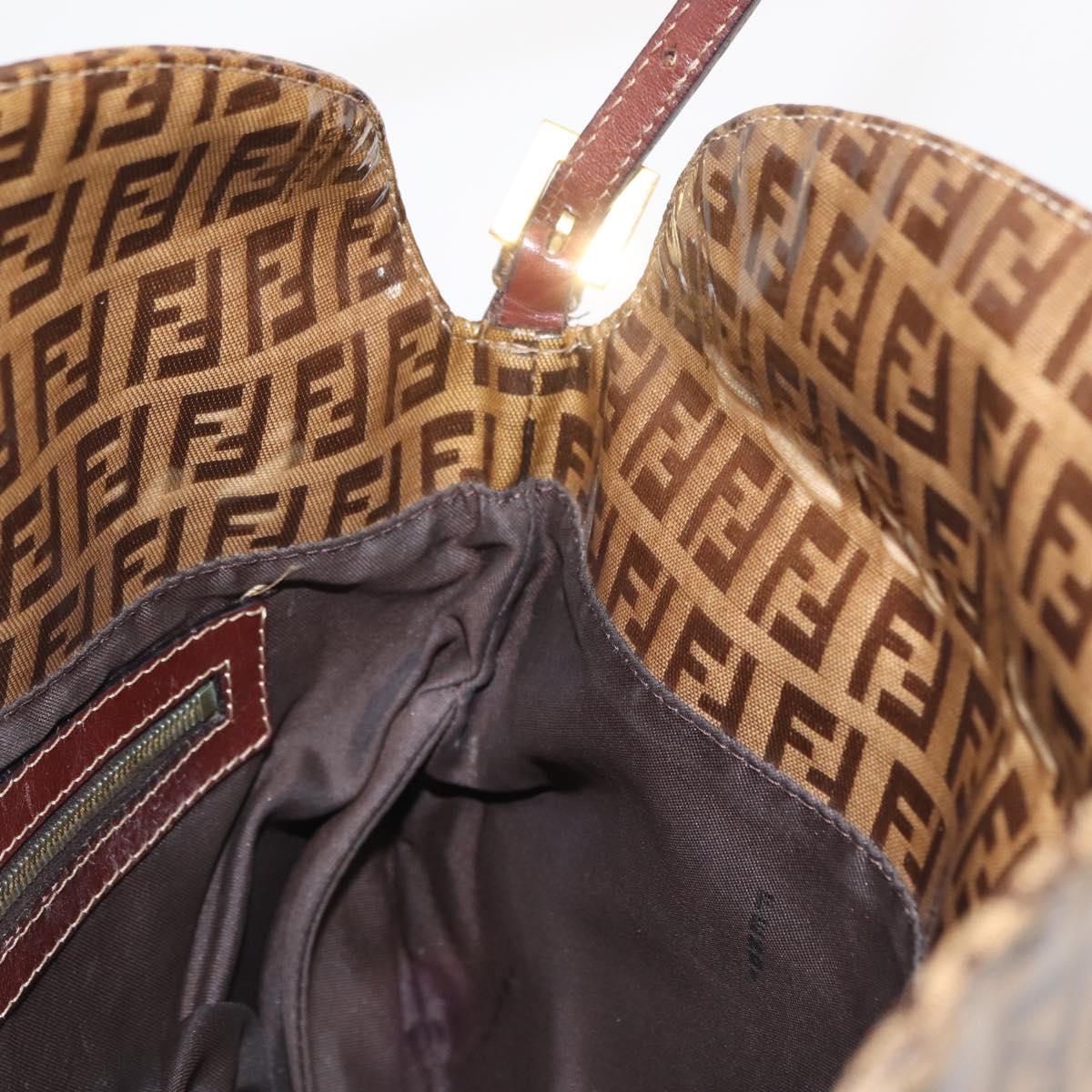 FENDI Zucchino Canvas Mamma Baguette Shoulder Bag PVC Brown Gold Auth 165168