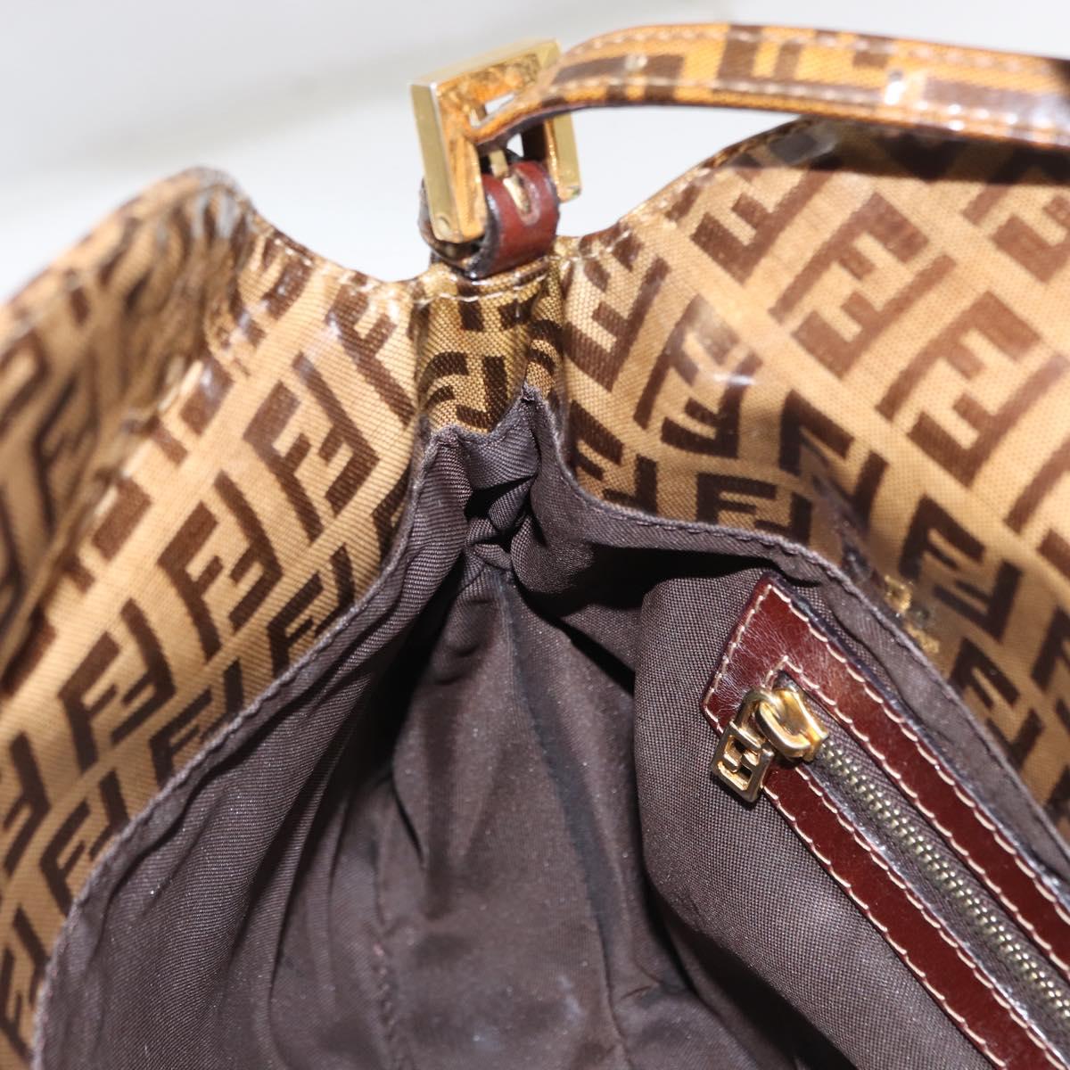 FENDI Zucchino Canvas Mamma Baguette Shoulder Bag PVC Brown Gold Auth 165168