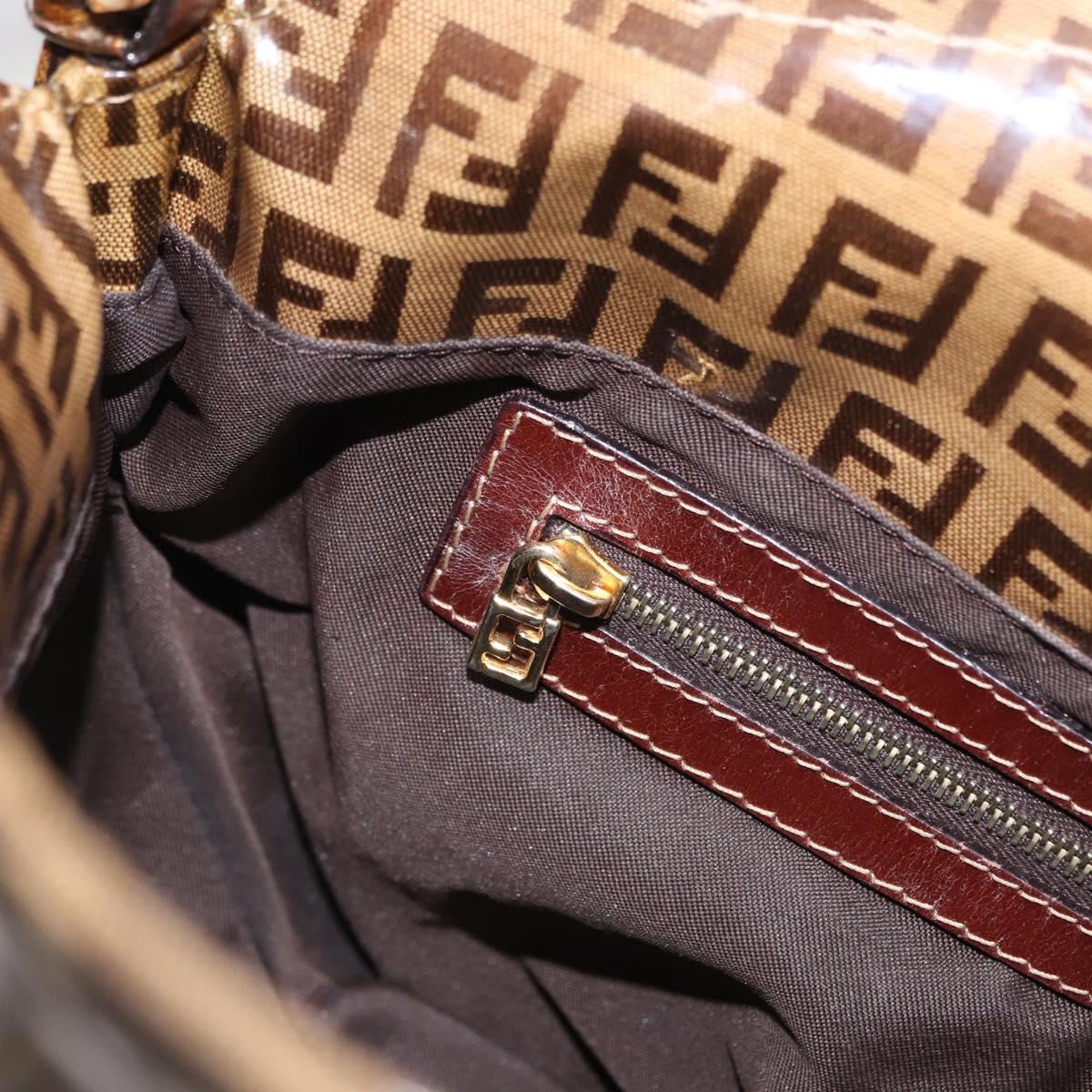FENDI Zucchino Canvas Mamma Baguette Shoulder Bag PVC Brown Gold Auth 165168