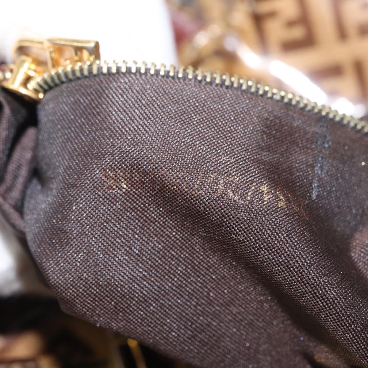 FENDI Zucchino Canvas Mamma Baguette Shoulder Bag PVC Brown Gold Auth 165168