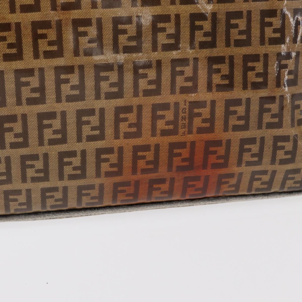 FENDI Zucchino Canvas Mamma Baguette Shoulder Bag PVC Brown Gold Auth 165168
