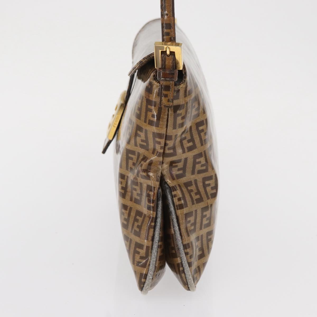 FENDI Zucchino Canvas Mamma Baguette Shoulder Bag PVC Brown Gold Auth 165168