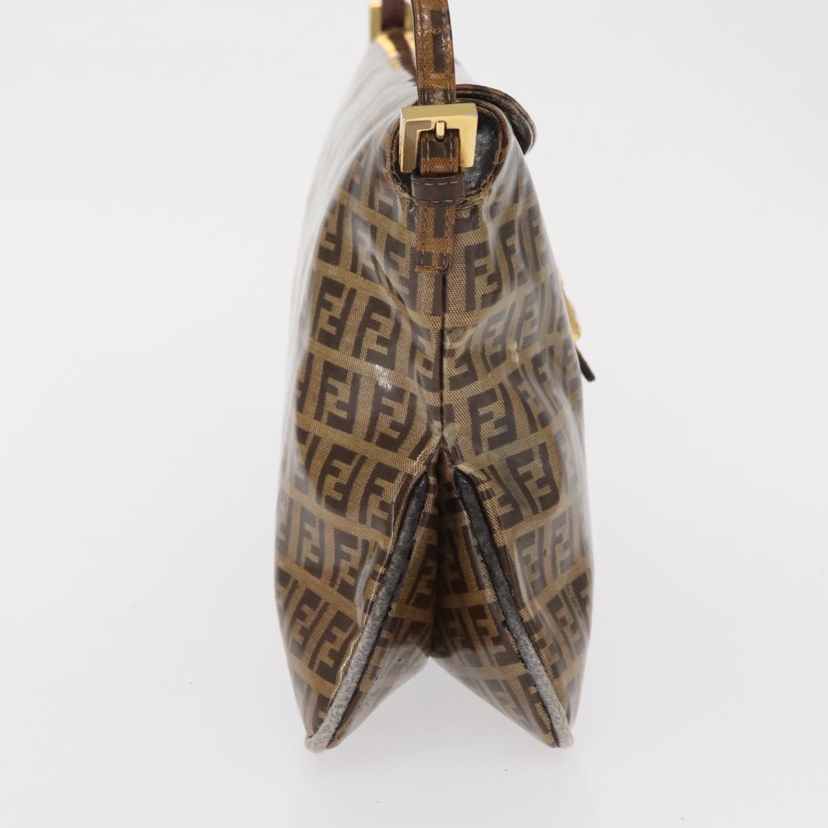 FENDI Zucchino Canvas Mamma Baguette Shoulder Bag PVC Brown Gold Auth 165168