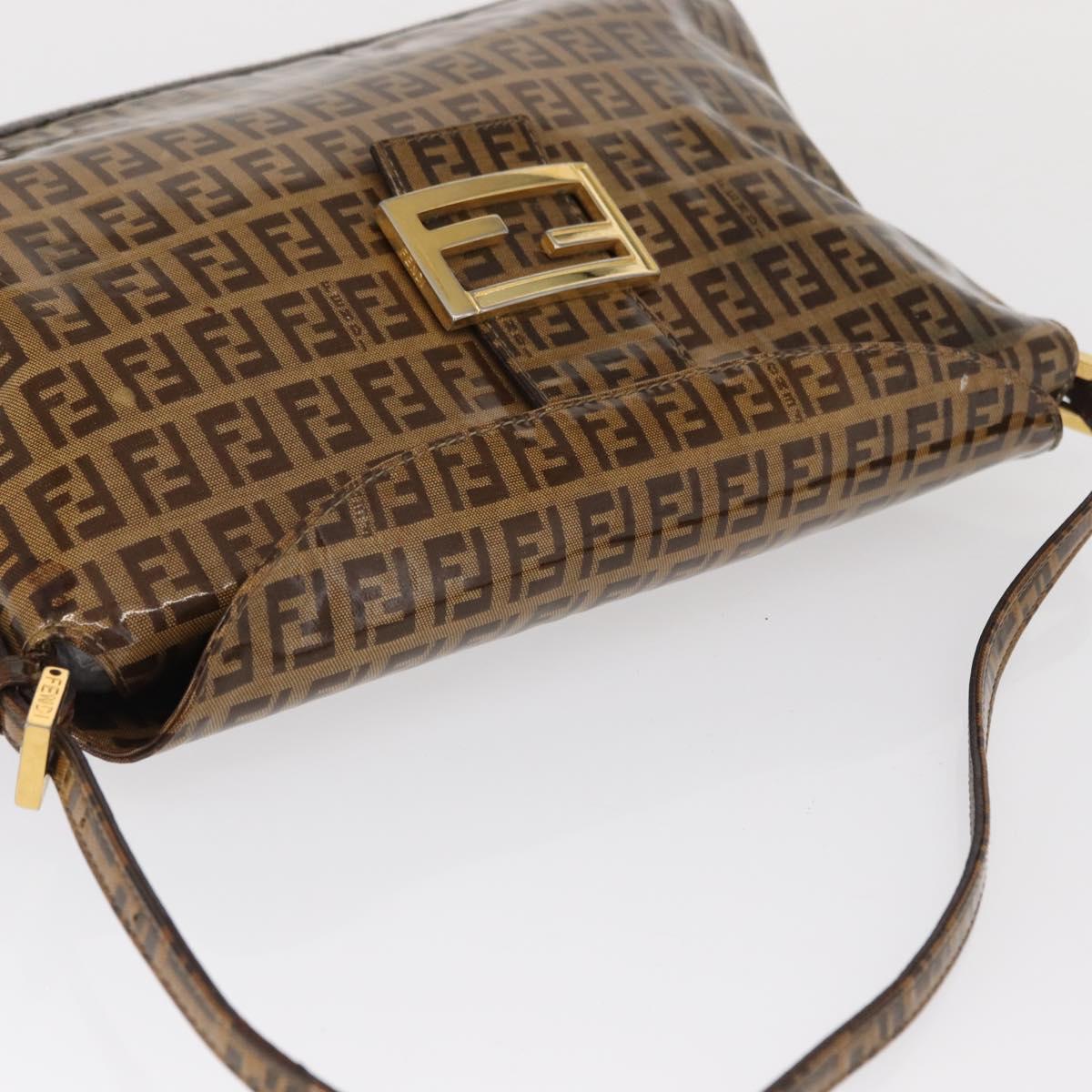 FENDI Zucchino Canvas Mamma Baguette Shoulder Bag PVC Brown Gold Auth 165168