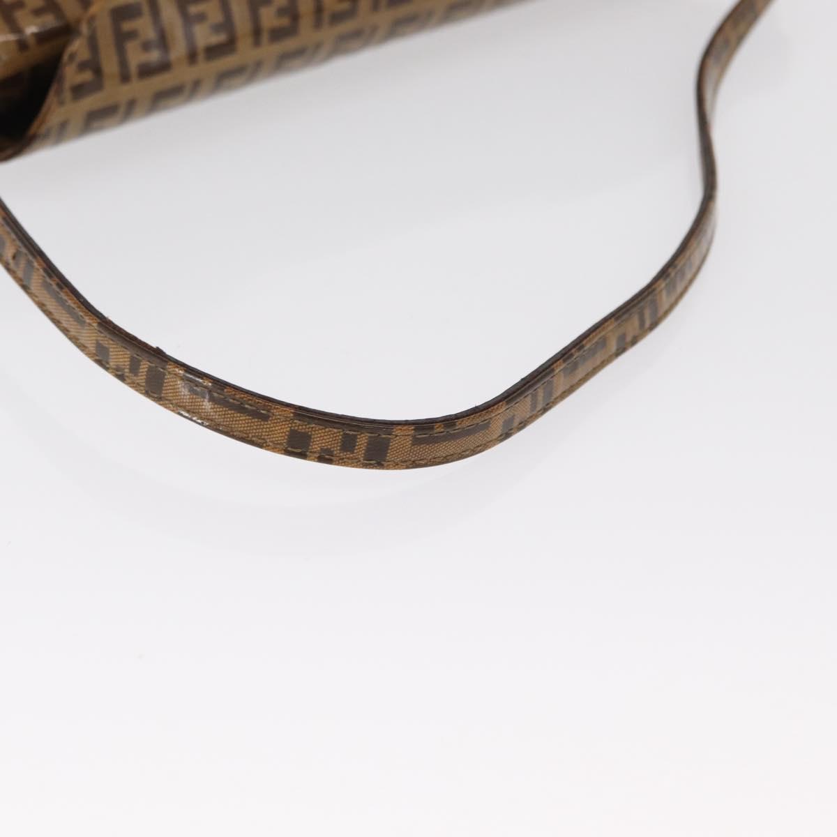 FENDI Zucchino Canvas Mamma Baguette Shoulder Bag PVC Brown Gold Auth 165168