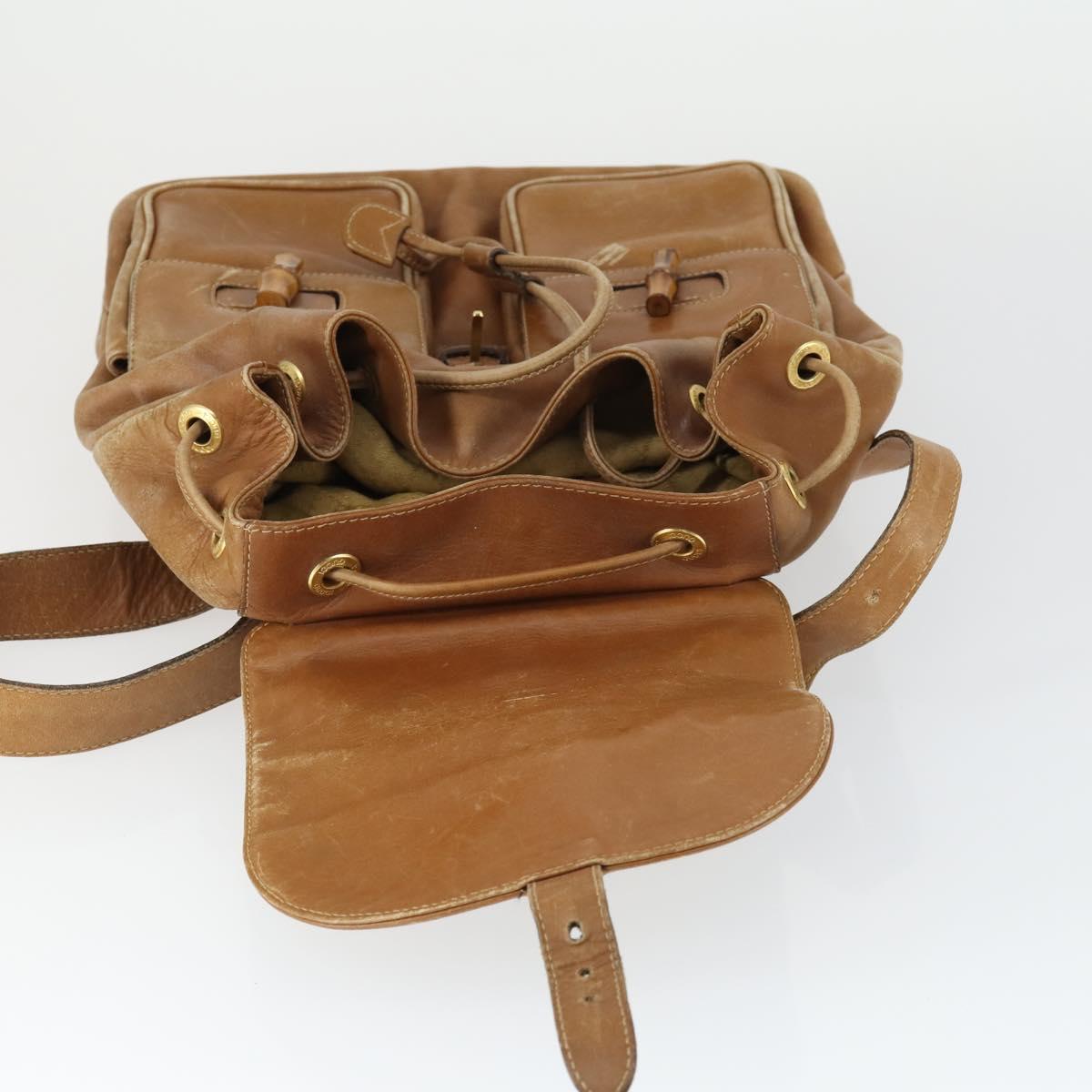 GUCCI Bamboo Backpack Leather Beige Gold 003 2058 0016 Auth 165169