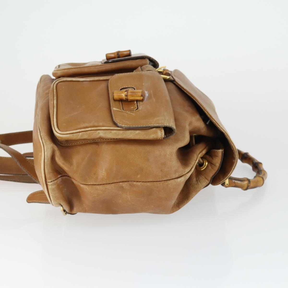 GUCCI Bamboo Backpack Leather Beige Gold 003 2058 0016 Auth 165169