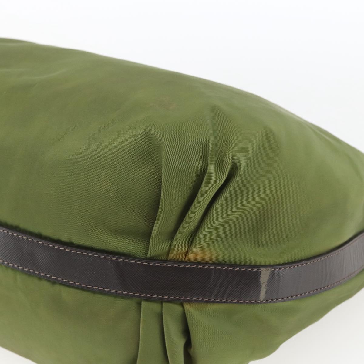 PRADA Shoulder Bag Nylon Leather Khaki Gold Auth 165173