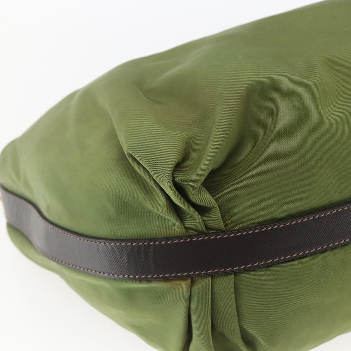 PRADA Shoulder Bag Nylon Leather Khaki Gold Auth 165173