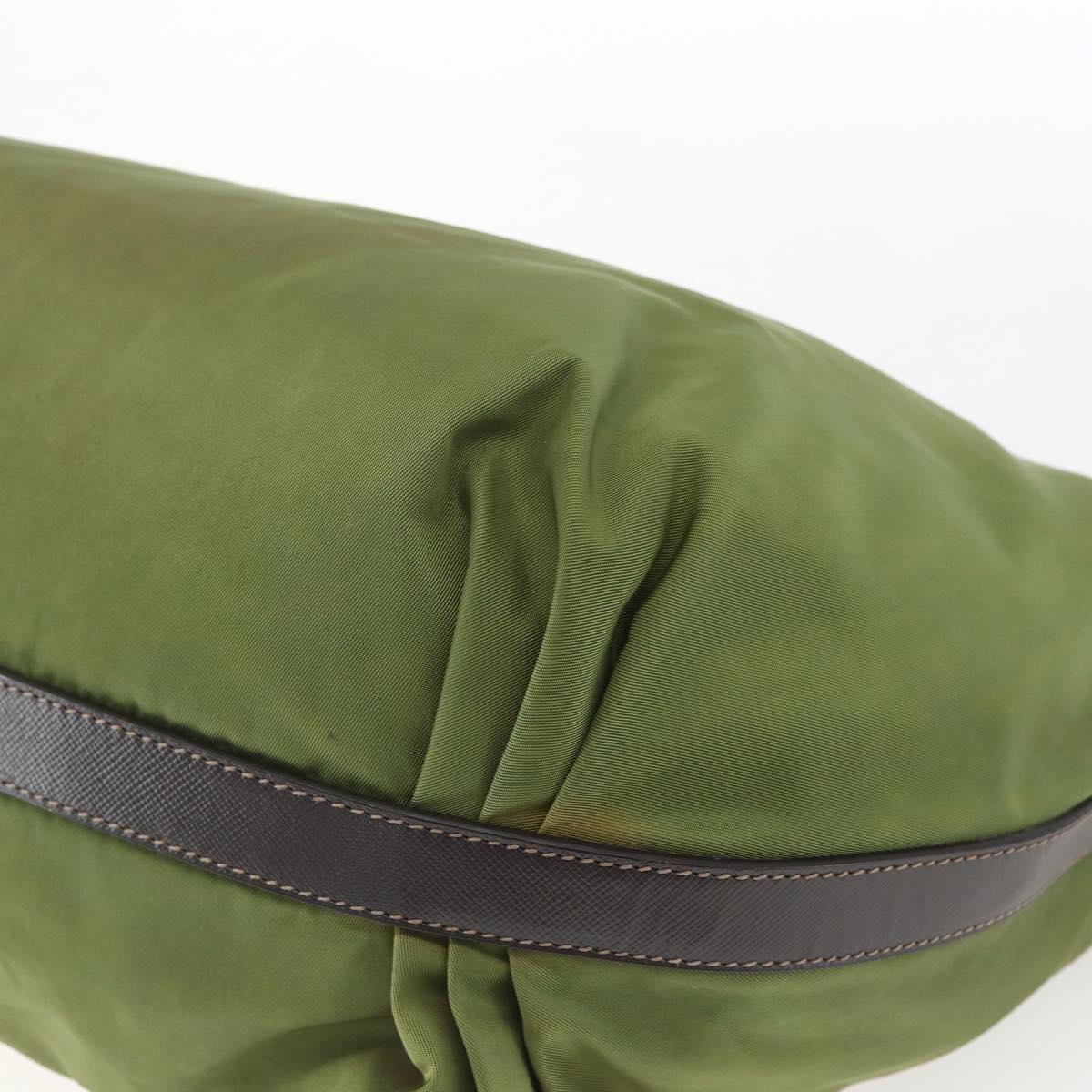 PRADA Shoulder Bag Nylon Leather Khaki Gold Auth 165173