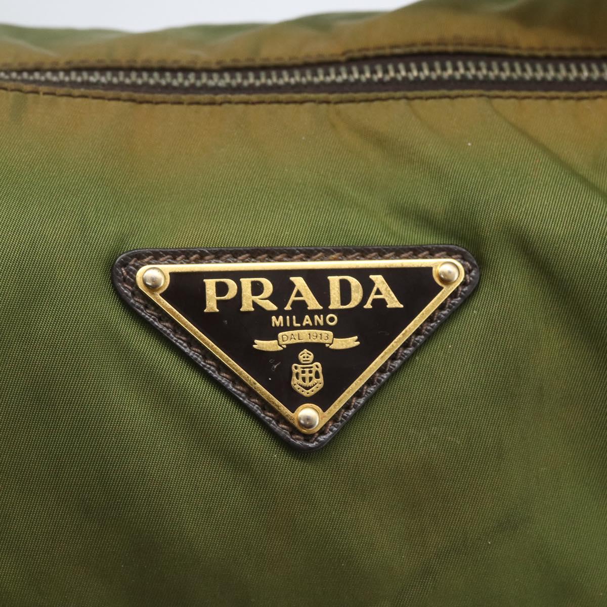 PRADA Shoulder Bag Nylon Leather Khaki Gold Auth 165173