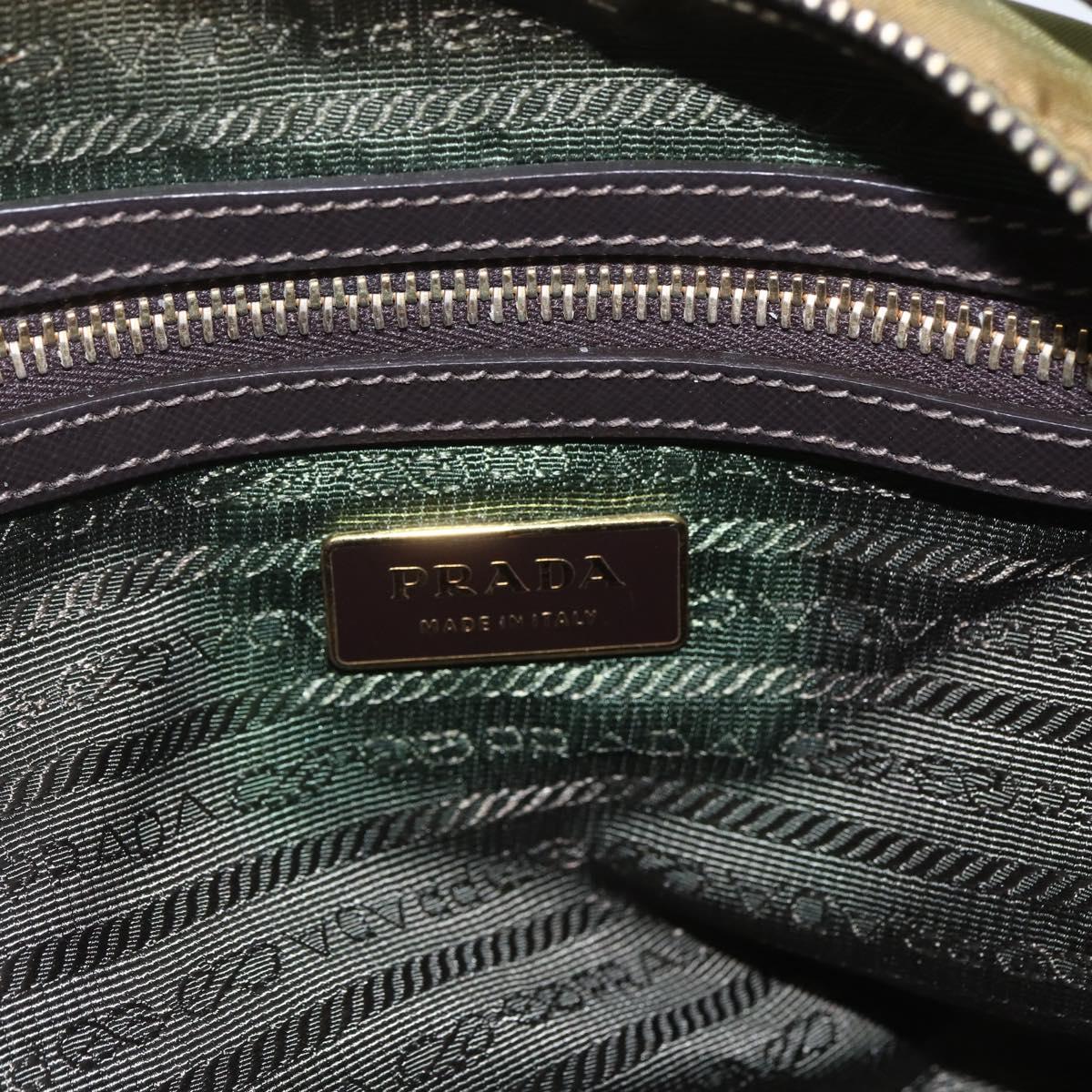 PRADA Shoulder Bag Nylon Leather Khaki Gold Auth 165173