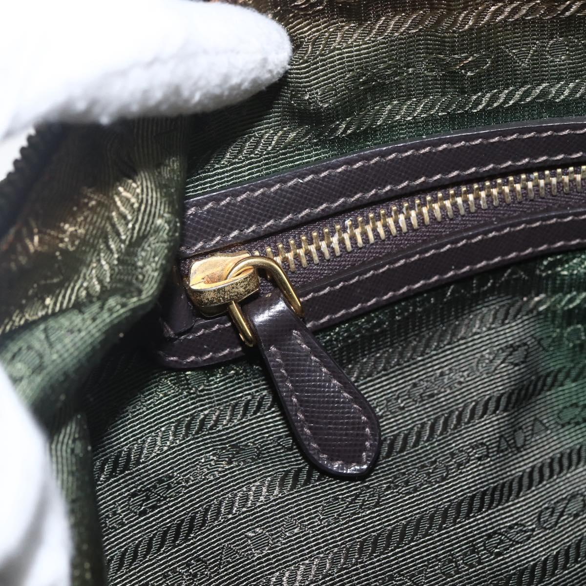 PRADA Shoulder Bag Nylon Leather Khaki Gold Auth 165173