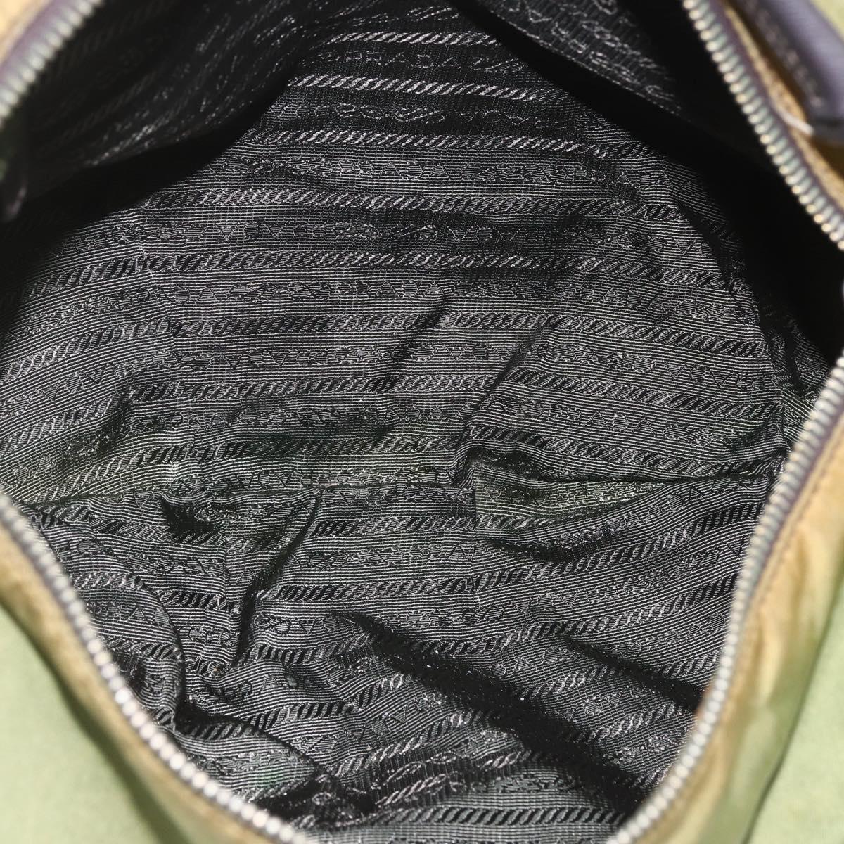 PRADA Shoulder Bag Nylon Leather Khaki Gold Auth 165173