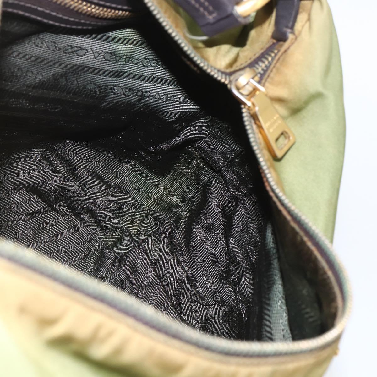 PRADA Shoulder Bag Nylon Leather Khaki Gold Auth 165173