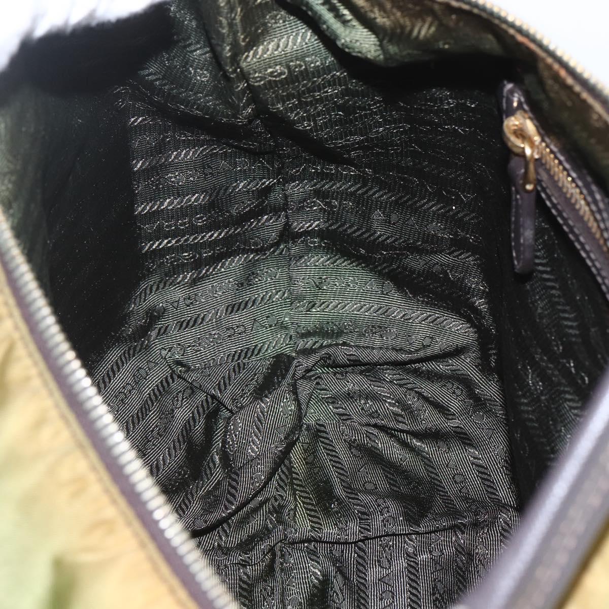 PRADA Shoulder Bag Nylon Leather Khaki Gold Auth 165173