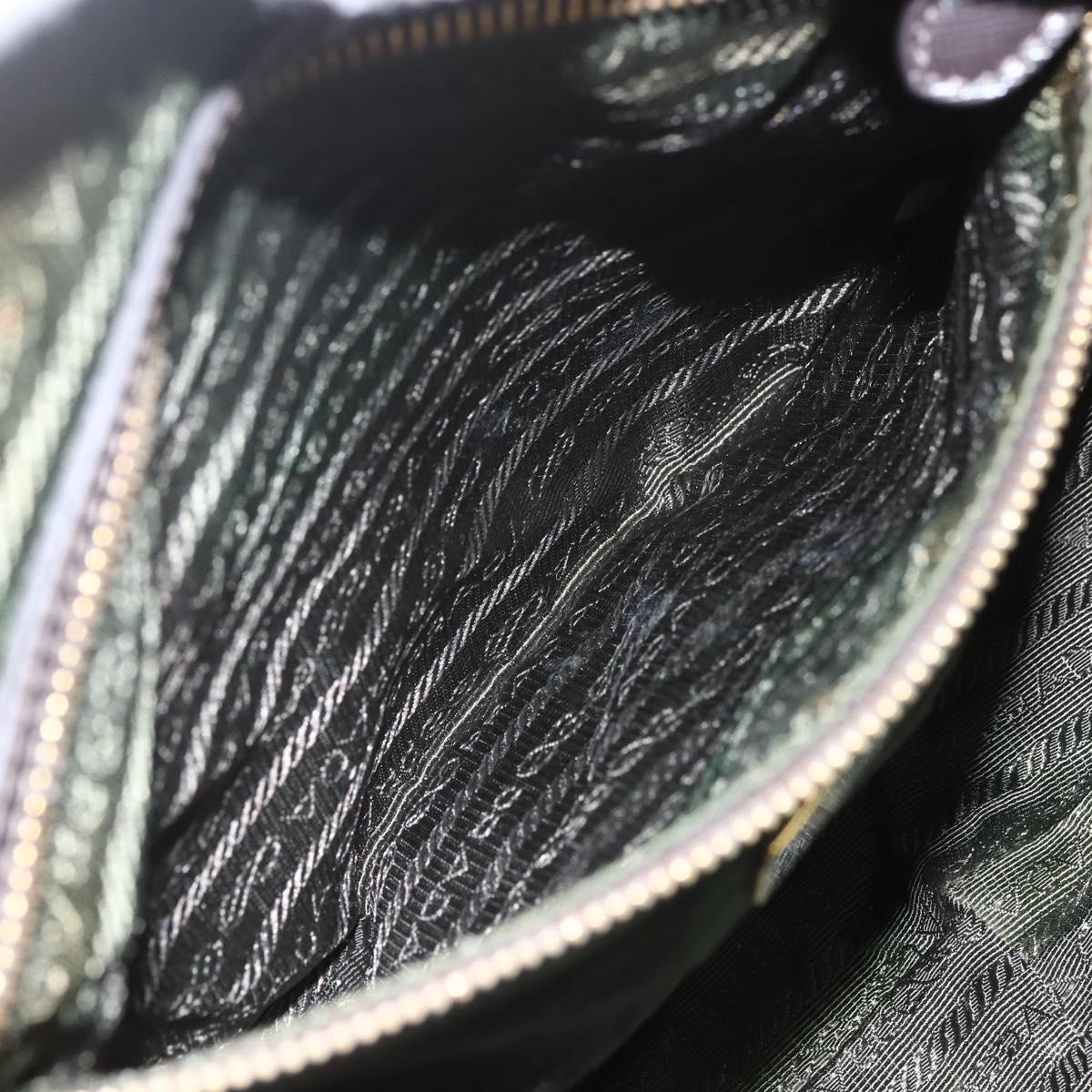 PRADA Shoulder Bag Nylon Leather Khaki Gold Auth 165173