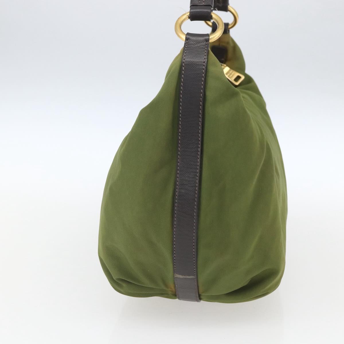 PRADA Shoulder Bag Nylon Leather Khaki Gold Auth 165173