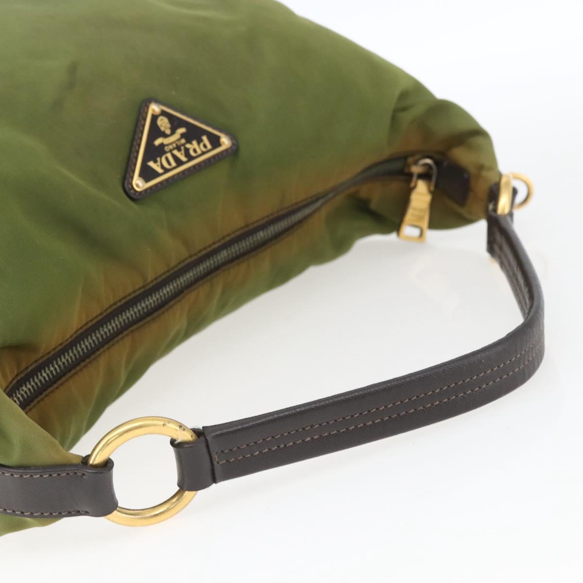 PRADA Shoulder Bag Nylon Leather Khaki Gold Auth 165173