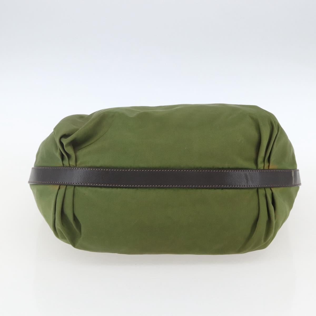 PRADA Shoulder Bag Nylon Leather Khaki Gold Auth 165173