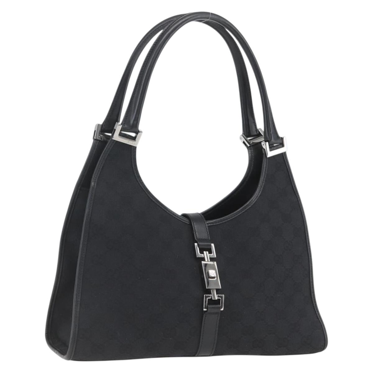 GUCCI GG Canvas Jackie Shoulder Bag Black Silver 01719 Auth 165174V