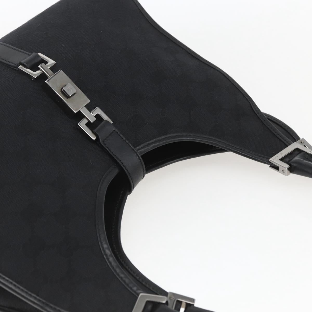 GUCCI GG Canvas Jackie Shoulder Bag Black Silver 01719 Auth 165174V