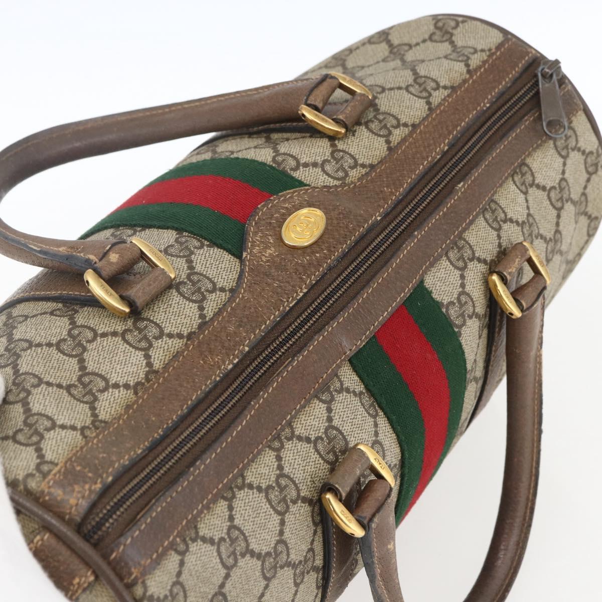 GUCCI GG Supreme Web Sherry Line Boston Bag PVC Beige Gold 39 02 007 Auth 165177