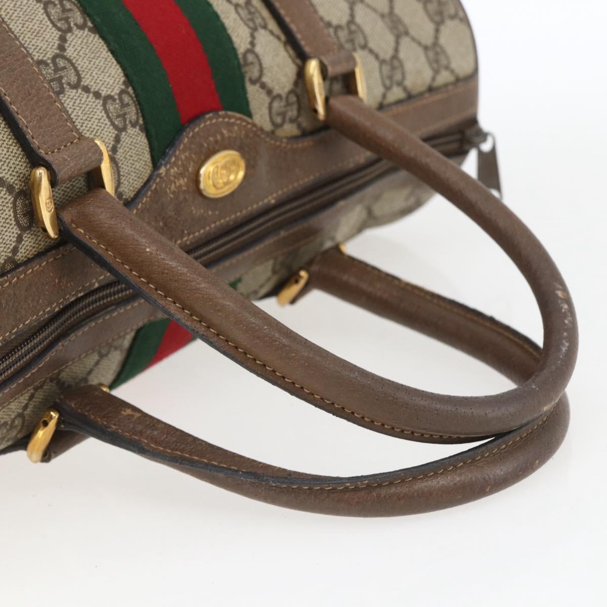 GUCCI GG Supreme Web Sherry Line Boston Bag PVC Beige Gold 39 02 007 Auth 165177