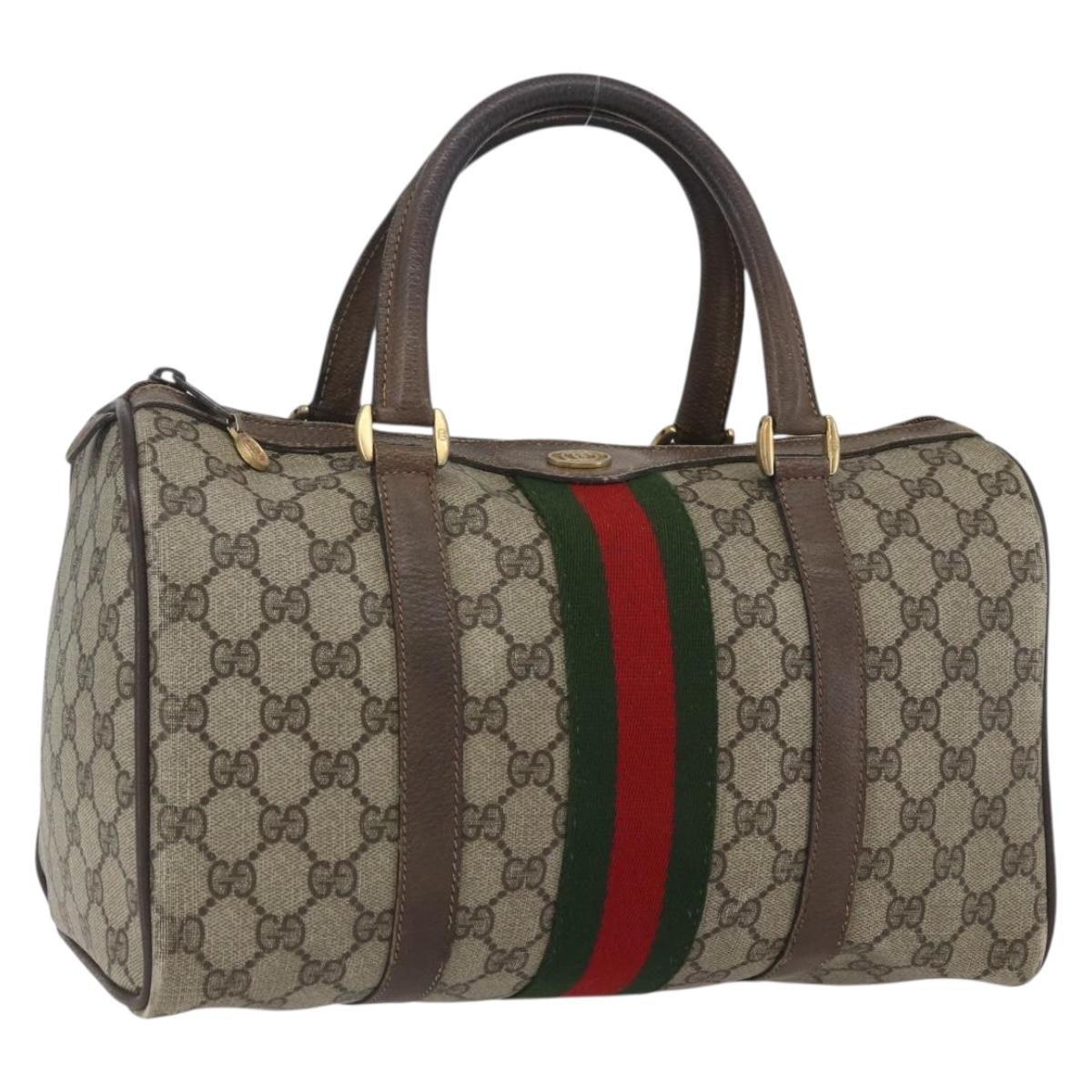 GUCCI GG Supreme Web Sherry Line Bag PVC Beige Gold 58 02 007 Auth 165180