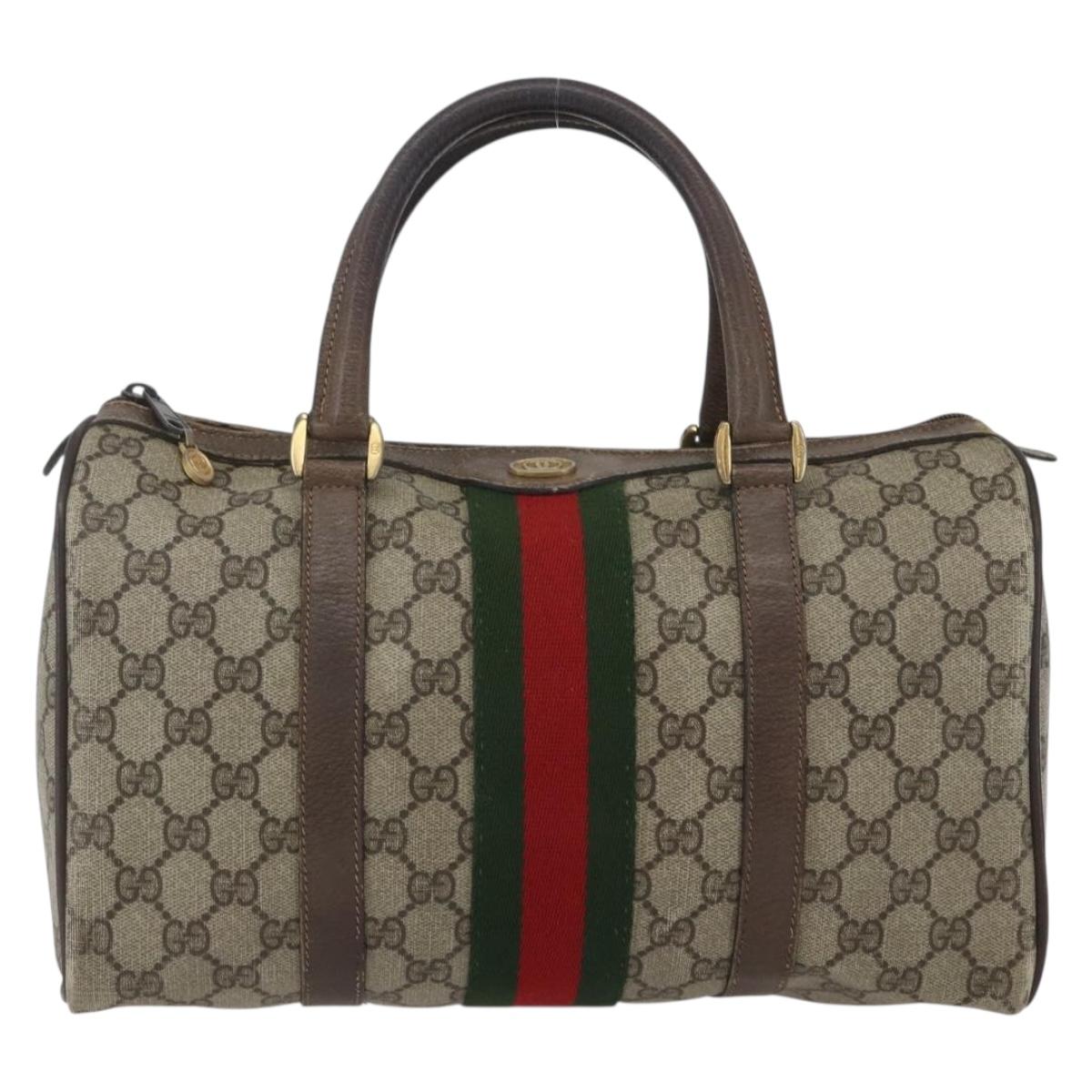 GUCCI GG Supreme Web Sherry Line Bag PVC Beige Gold 58 02 007 Auth 165180