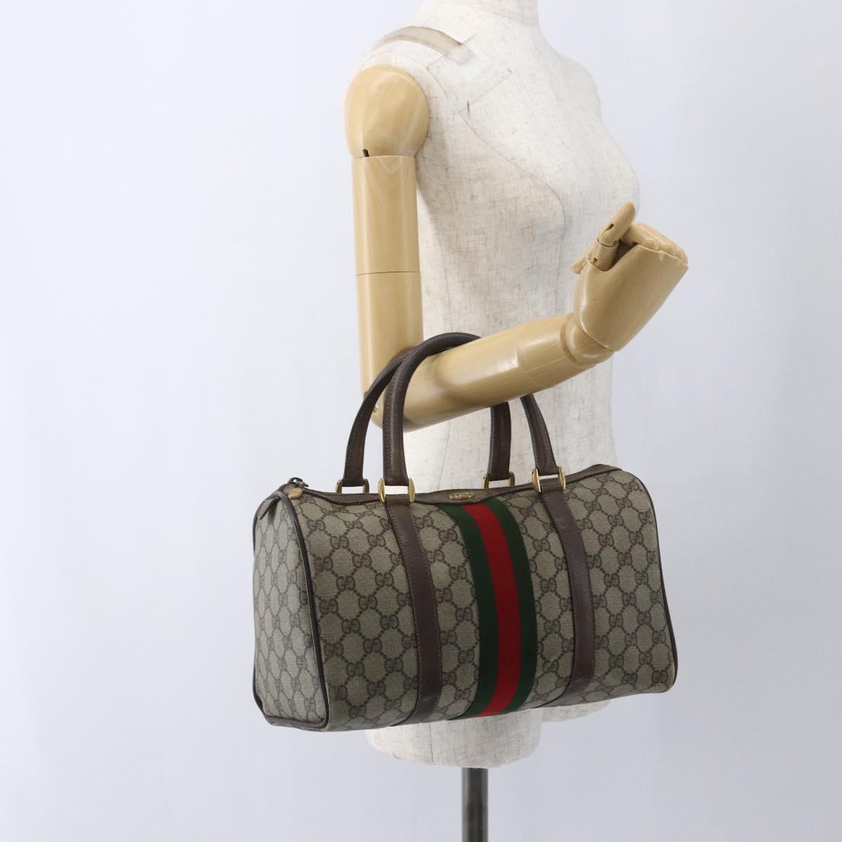 GUCCI GG Supreme Web Sherry Line Bag PVC Beige Gold 58 02 007 Auth 165180