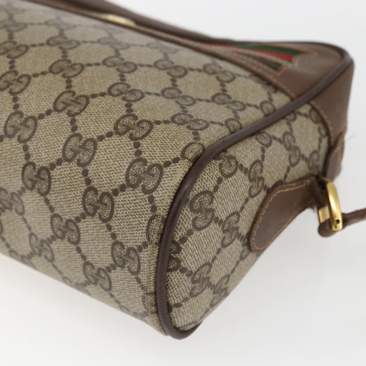 GUCCI GG Supreme Web Sherry Line Bag PVC Beige Gold 56 02 088 Auth 165182