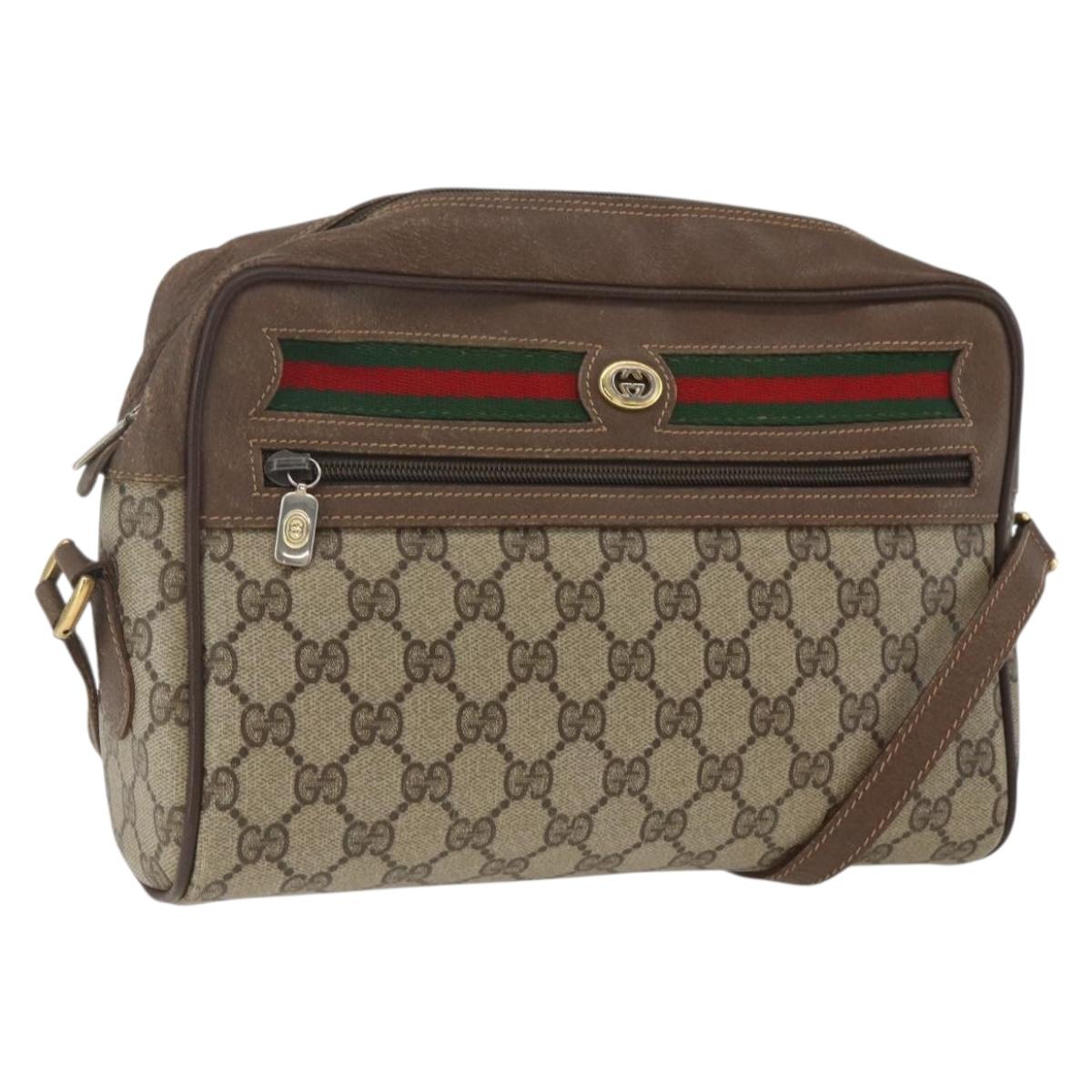 GUCCI GG Supreme Web Sherry Line Bag PVC Beige Gold 56 02 088 Auth 165182