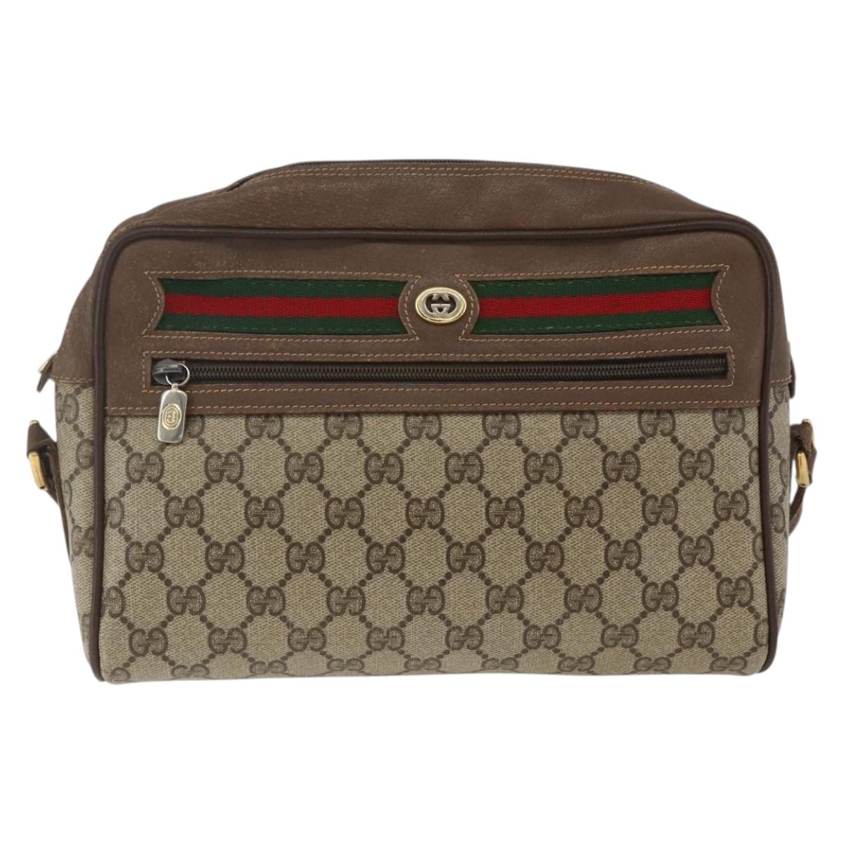 GUCCI GG Supreme Web Sherry Line Bag PVC Beige Gold 56 02 088 Auth 165182