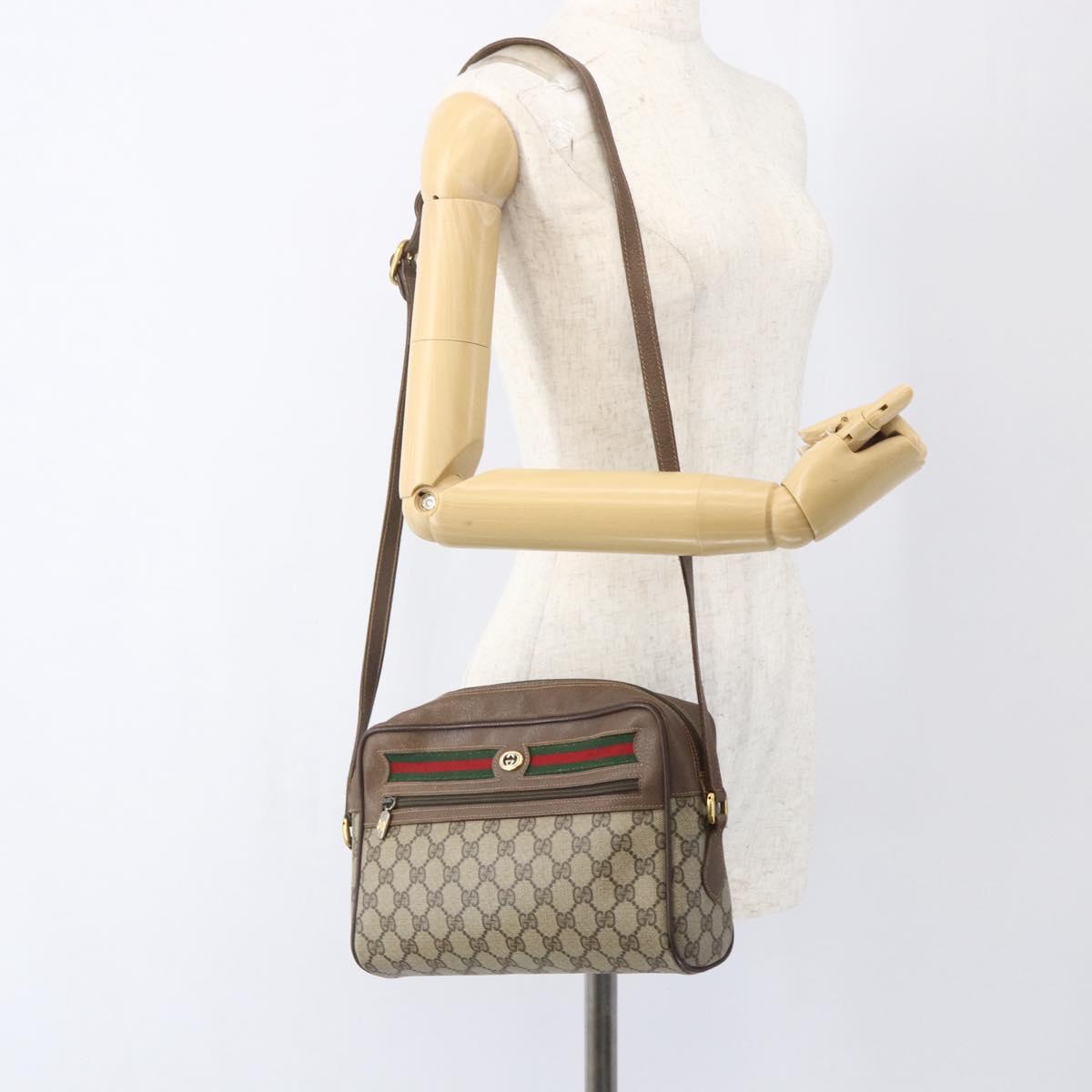 GUCCI GG Supreme Web Sherry Line Bag PVC Beige Gold 56 02 088 Auth 165182