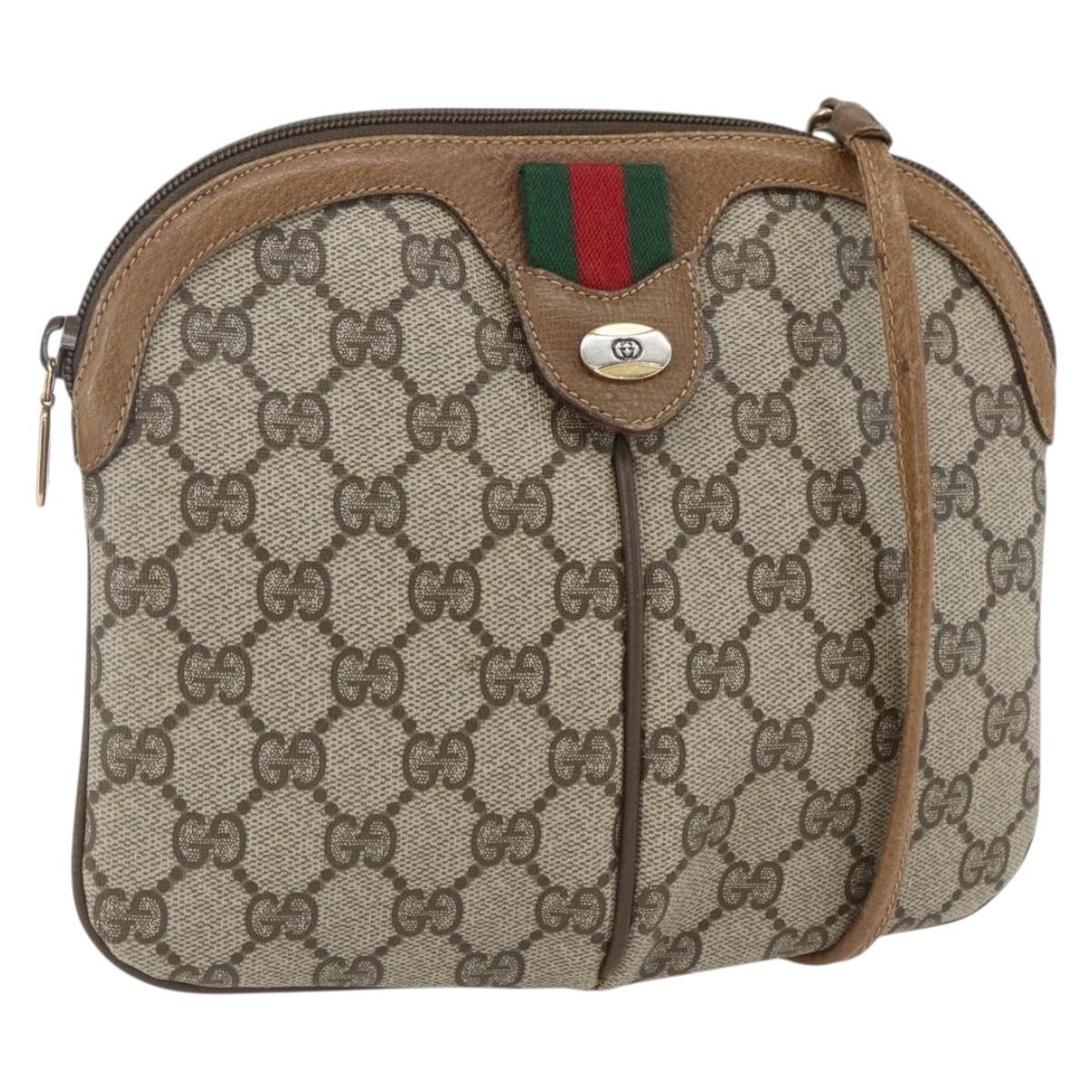 GUCCI GG Supreme Web Sherry Line Bag PVC Beige Gold 98 02 047 Auth 165184