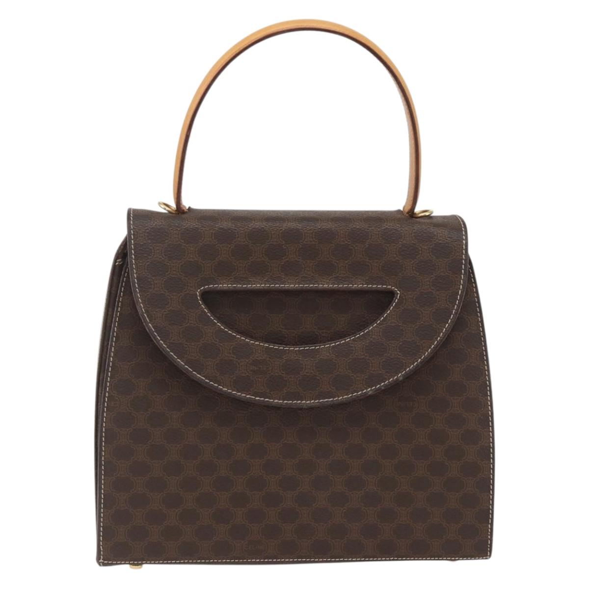 CELINE Macadam Canvas Hand Bag PVC Leather Brown Gold Auth 165186