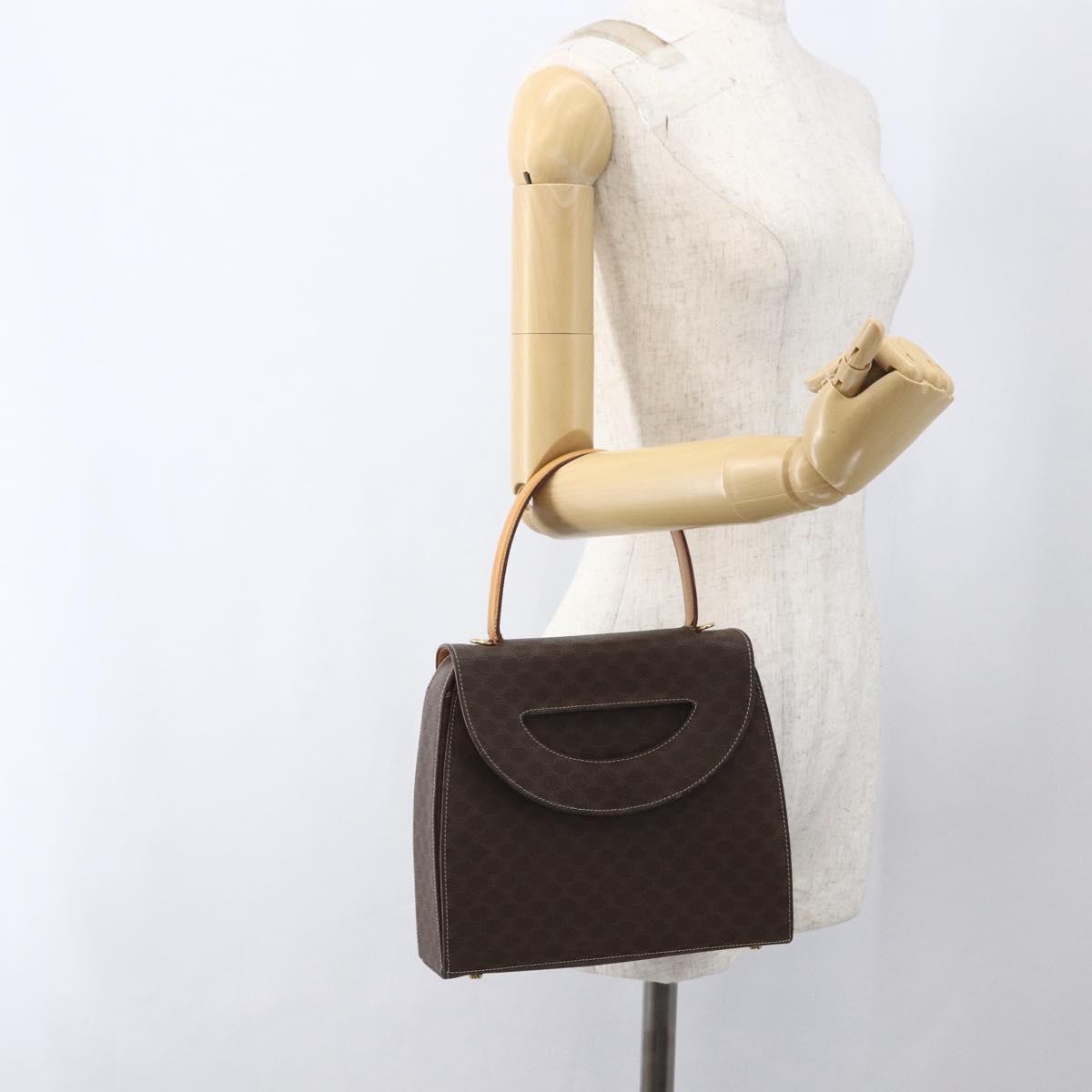 CELINE Macadam Canvas Hand Bag PVC Leather Brown Gold Auth 165186