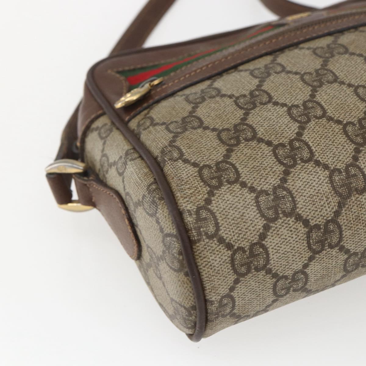 GUCCI GG Supreme Web Sherry Line Bag PVC Beige Gold 001 56 6655 Auth 165195