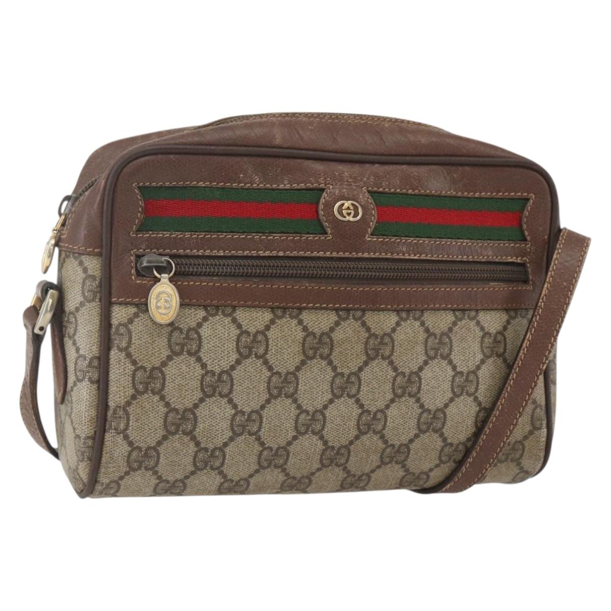 GUCCI GG Supreme Web Sherry Line Bag PVC Beige Gold 001 56 6655 Auth 165195