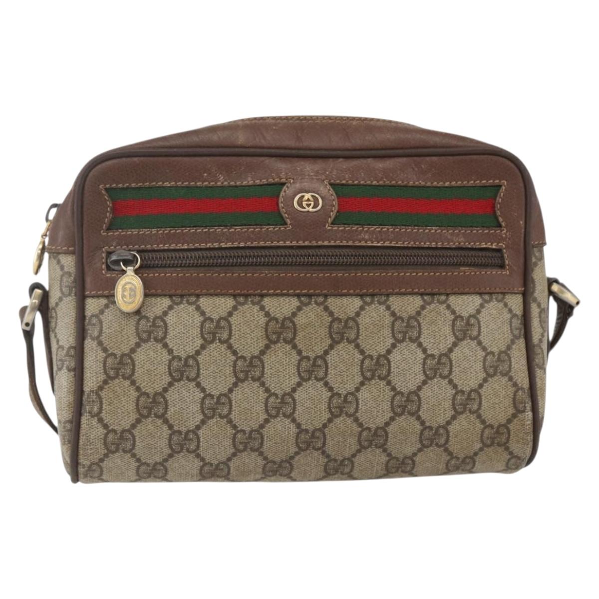 GUCCI GG Supreme Web Sherry Line Bag PVC Beige Gold 001 56 6655 Auth 165195