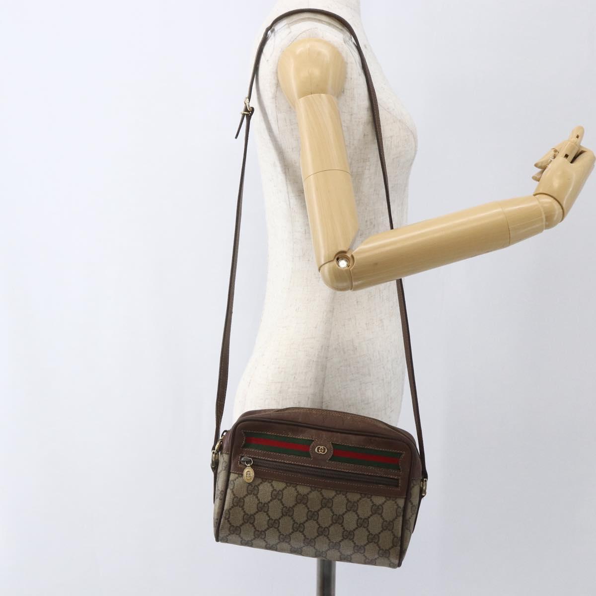 GUCCI GG Supreme Web Sherry Line Bag PVC Beige Gold 001 56 6655 Auth 165195