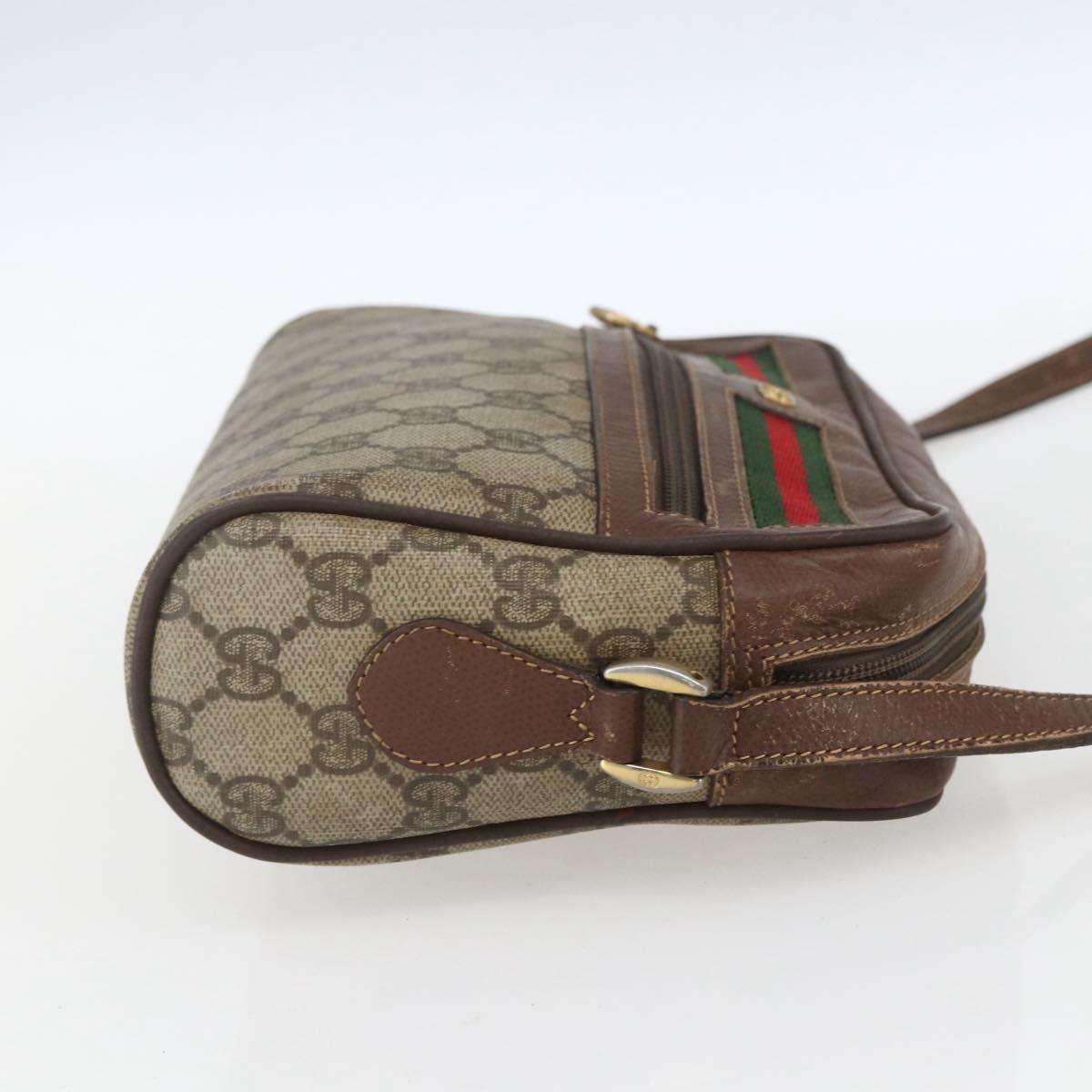 GUCCI GG Supreme Web Sherry Line Bag PVC Beige Gold 001 56 6655 Auth 165195