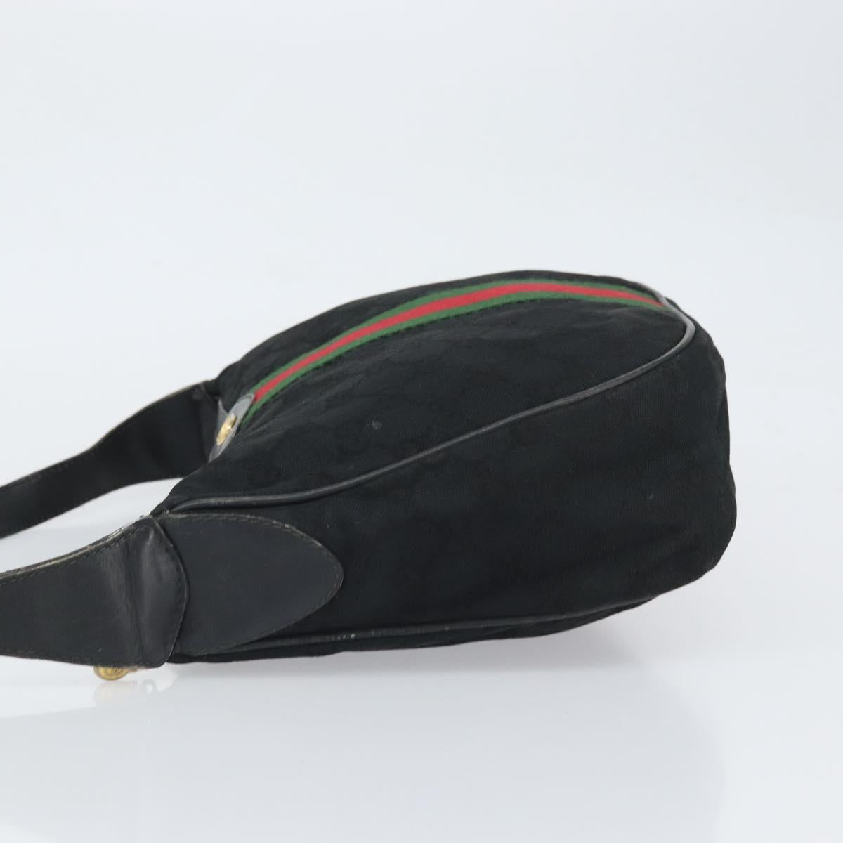 GUCCI GG Canvas Web Sherry Line Shoulder Bag Black Gold 010 378 Auth 165196