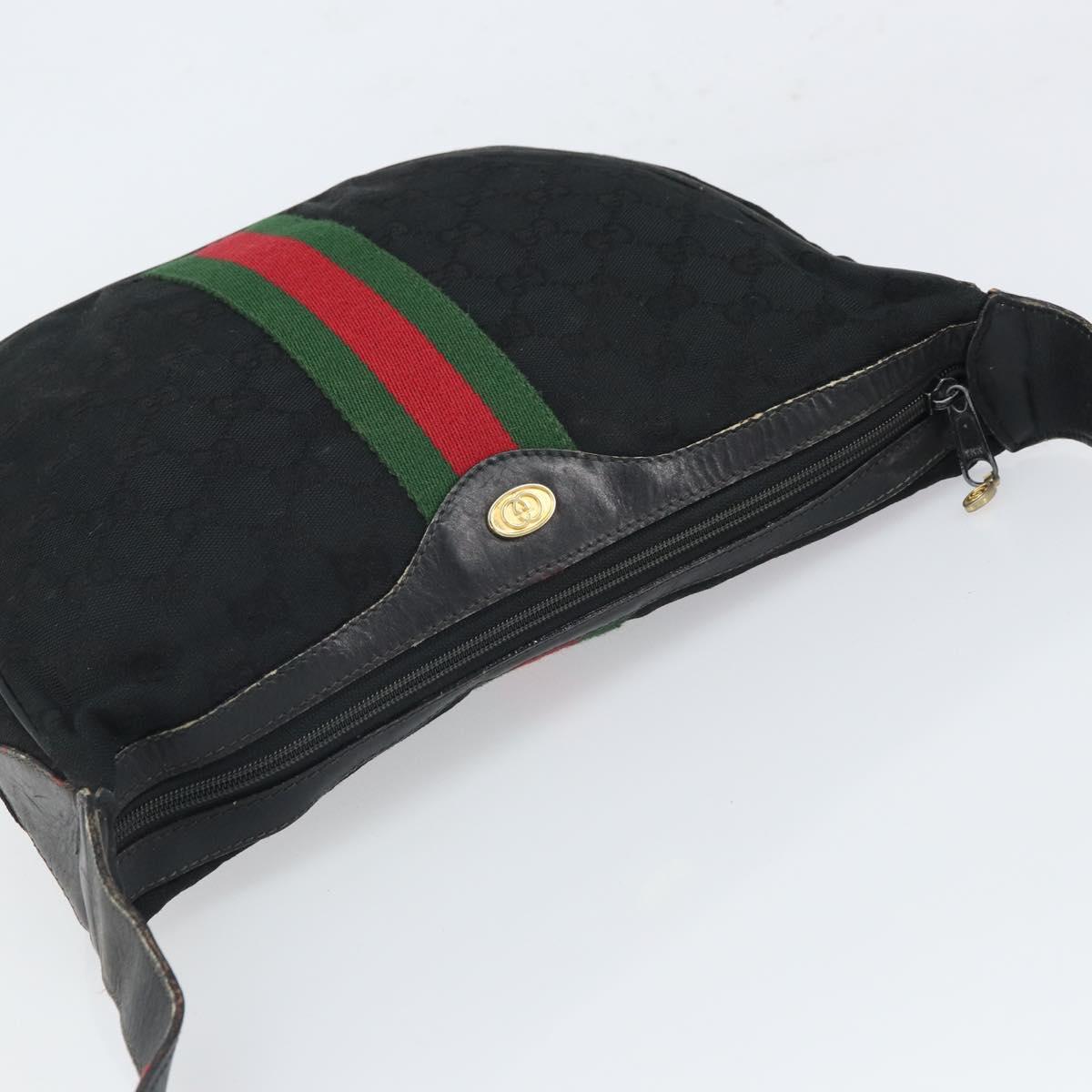 GUCCI GG Canvas Web Sherry Line Shoulder Bag Black Gold 010 378 Auth 165196