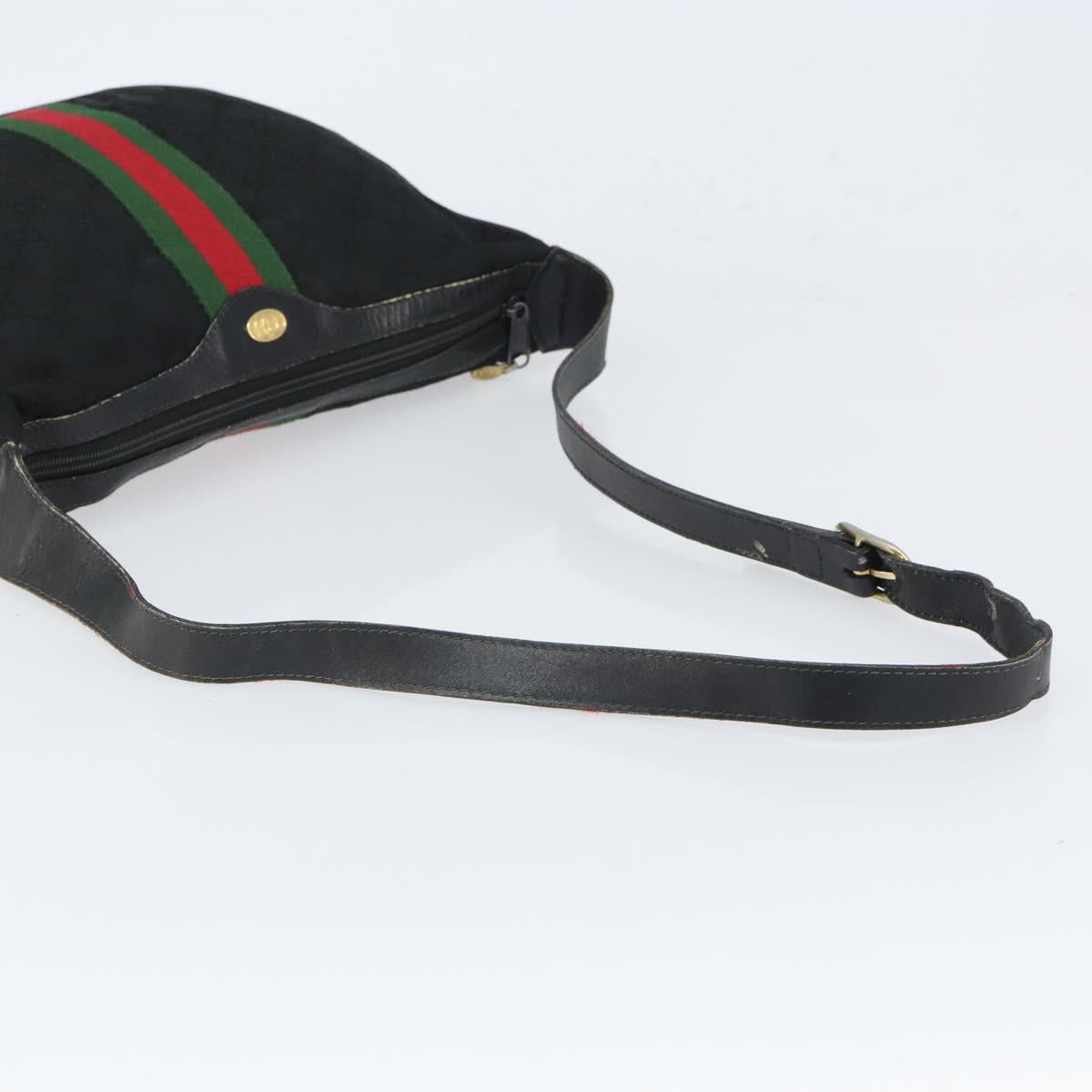 GUCCI GG Canvas Web Sherry Line Shoulder Bag Black Gold 010 378 Auth 165196