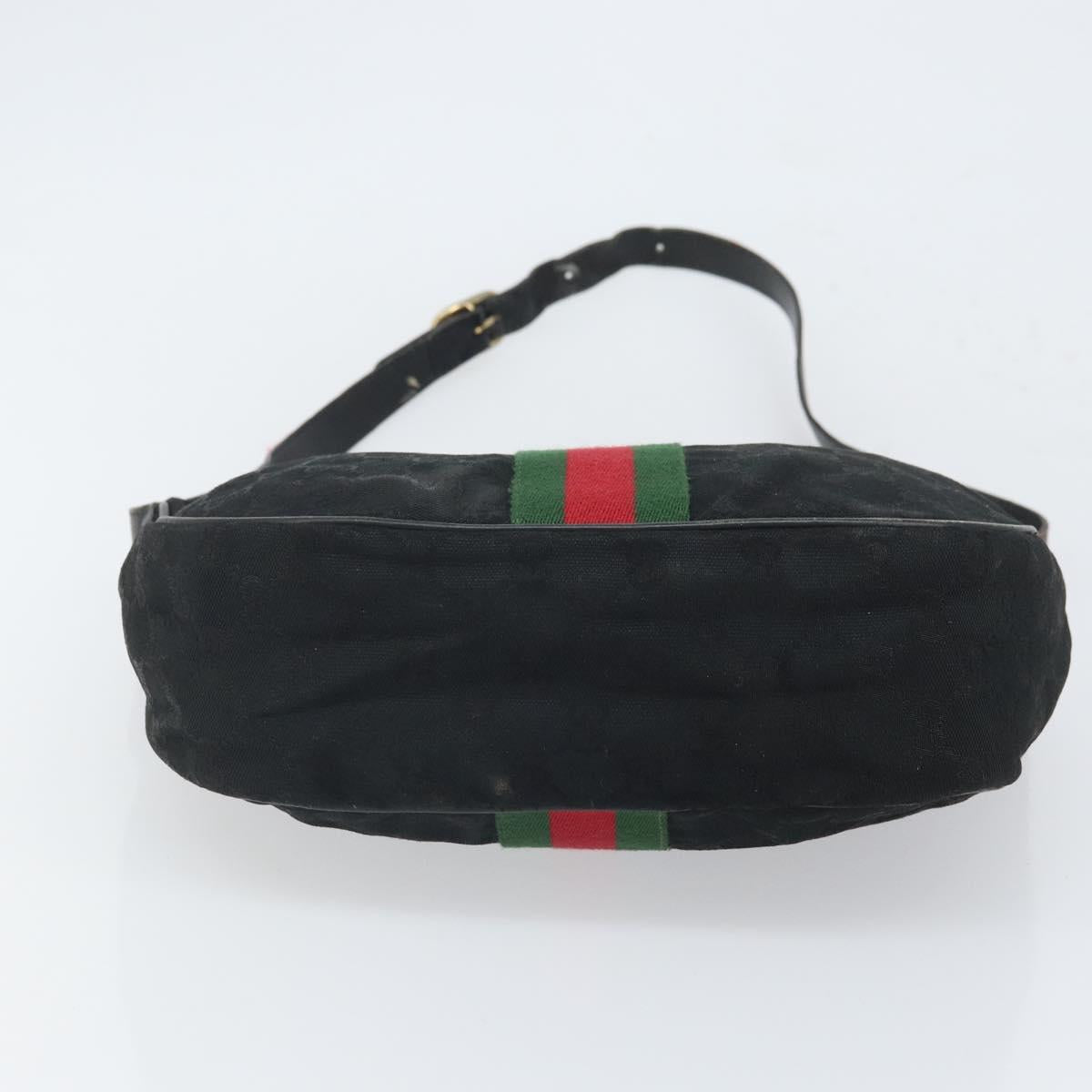 GUCCI GG Canvas Web Sherry Line Shoulder Bag Black Gold 010 378 Auth 165196