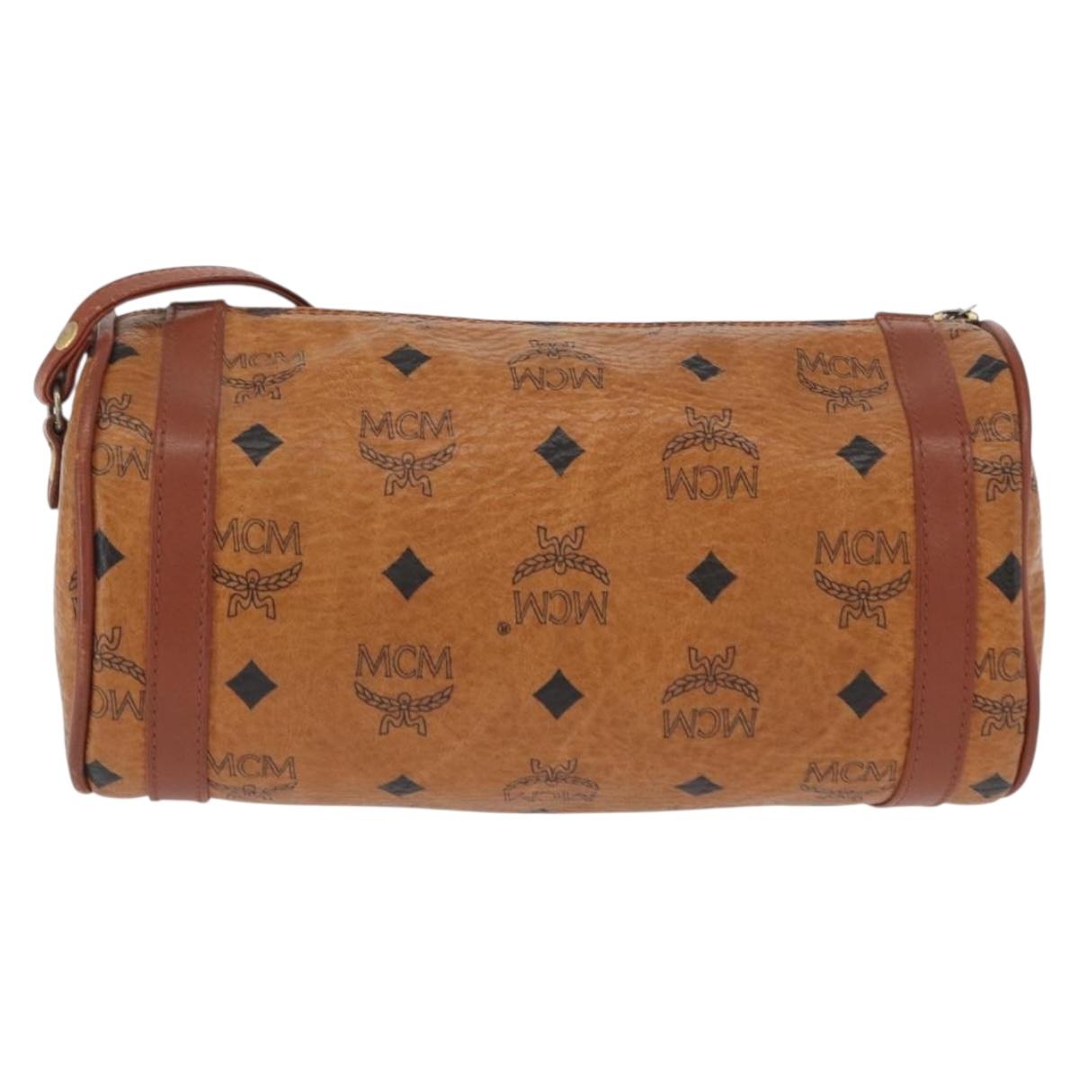 MCM Vicetos Logogram Shoulder Bag PVC Leather Brown Gold Auth 165197