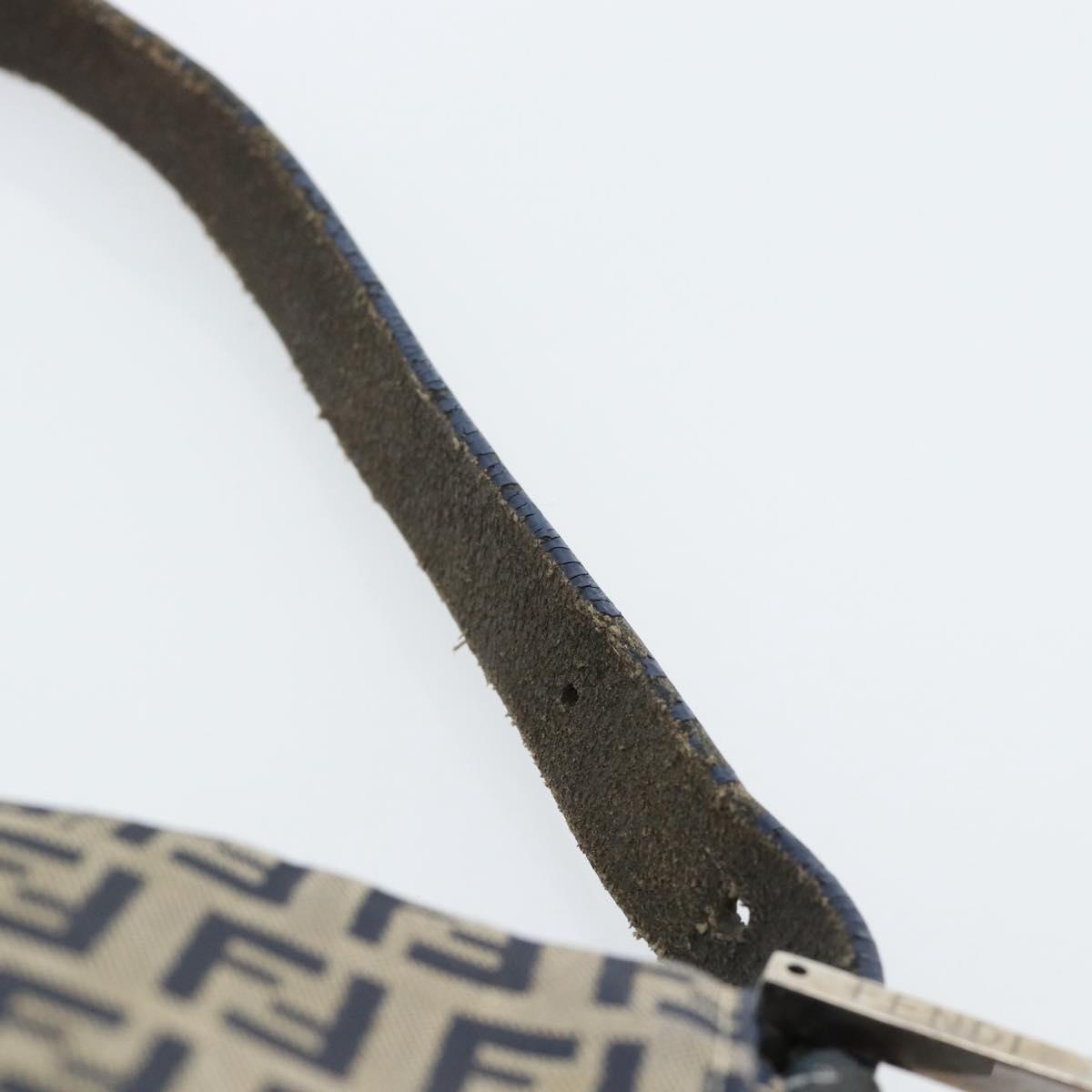 FENDI Zucchino Canvas Mamma Baguette Shoulder Bag Navy Silver Auth 165203
